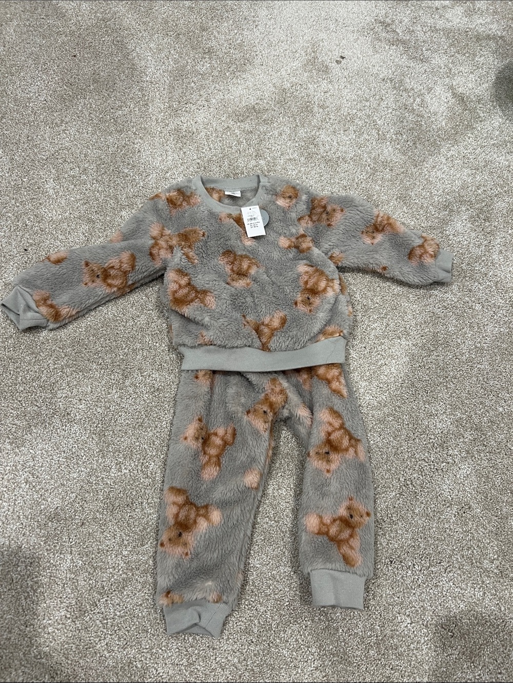GAP Gray Fuzzy Teddy Bear Matching Set